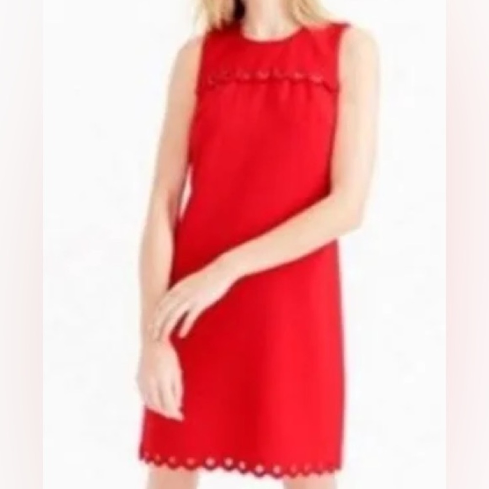 Jcrew sleeveless shift dress with “grommet” trim.  SZ 8  beautiful red color
